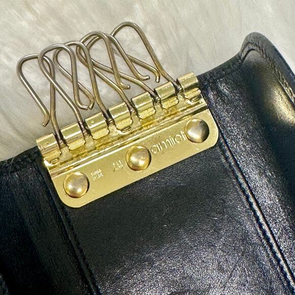 Coach VTG 1990s SLG Trifold Wallet Key Case Pebbled Black Leather Brass Fob - Picture 4 of 13